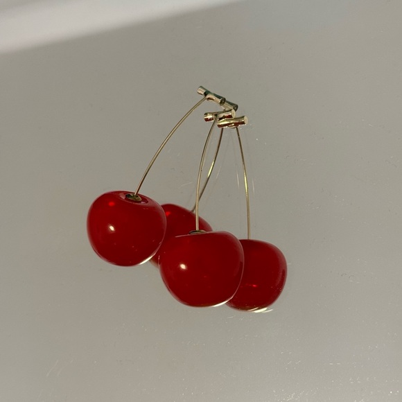 Red Cherry Stem Earrings-Retro - Picture 1 of 5